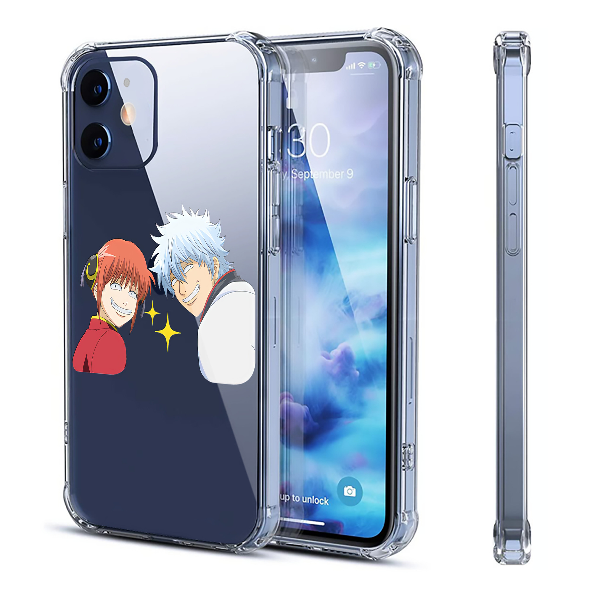 （画像用） ぎんたま 坂田銀時（さかたぎんとき） 神楽 志村新八（しむら しんぱち） GINTAMA Sakata Gintoki Kagura Shimura Shinpachi 【iPhone 12シリーズ対応】透明スマホケース（クリアソフトケース）